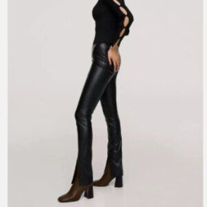 MANGO Women's Leather-Effect Leggings with Split Hems Size S